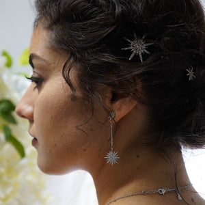 Solar-Burst Sterling Silver Crystal Drop Earrings - Étoiles Jewelry