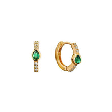Load image into Gallery viewer, Emerald Teardrop Hoop Earrings - Étoiles Jewelry
