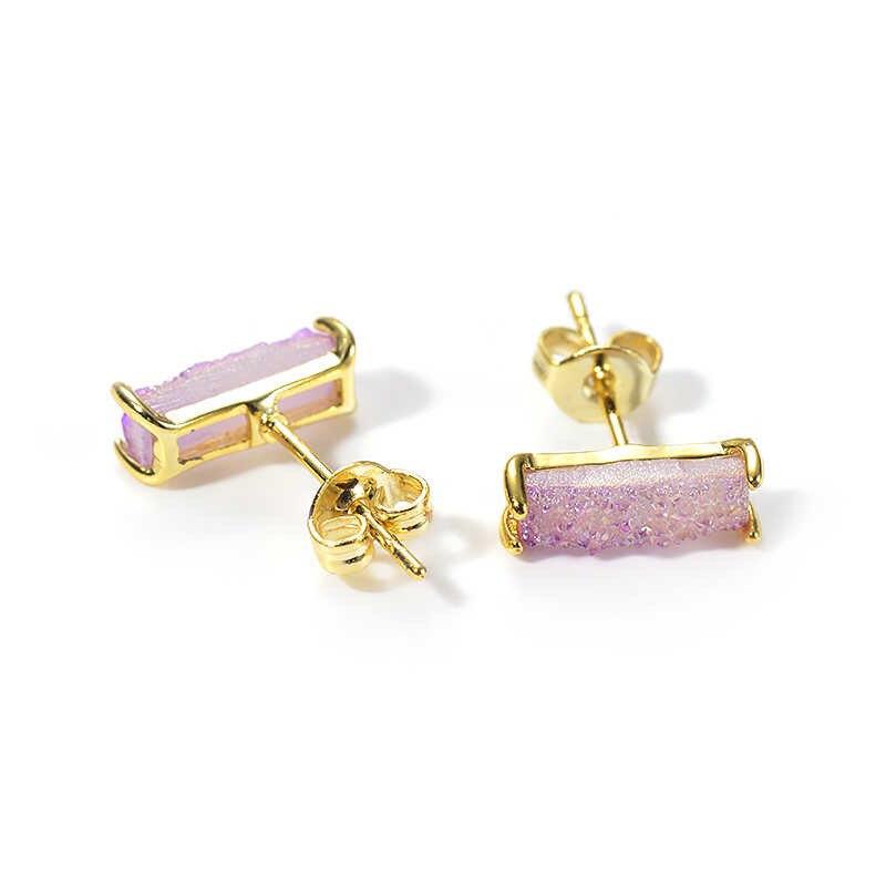18k Gold Druzy Raw Slice Stud Earrings - Étoiles Jewelry