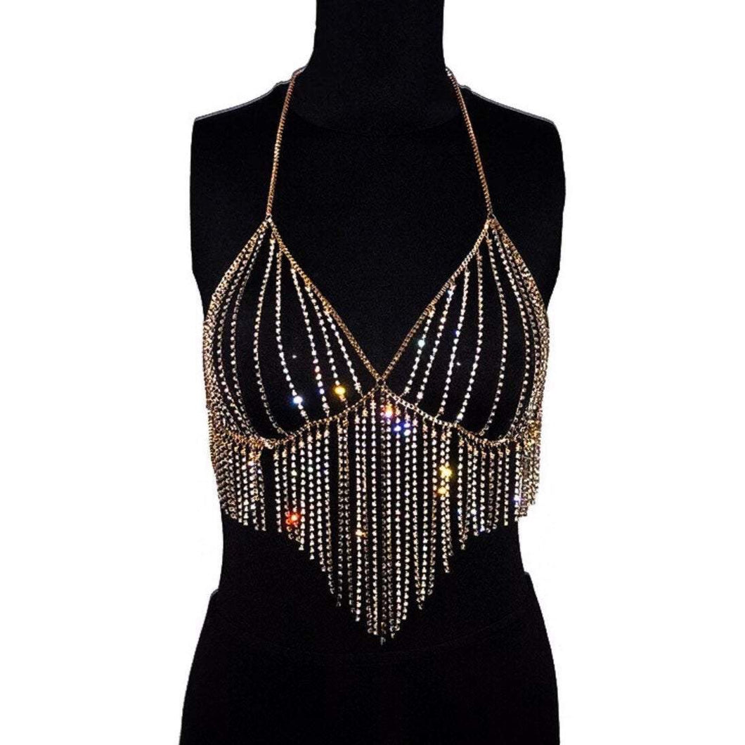 Gold Crystal Chain Bralette/Body Chain - Étoiles Jewelry