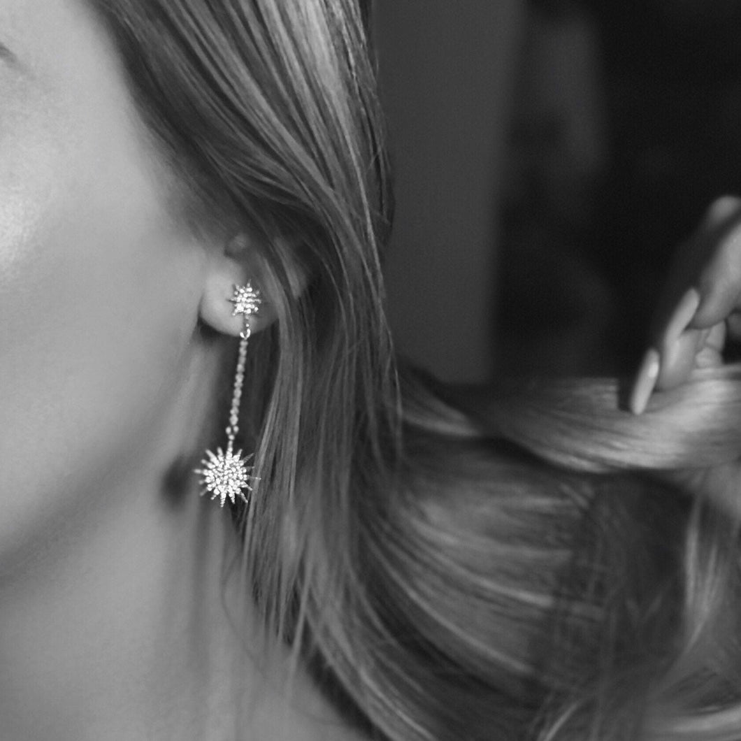 Solar-Burst Sterling Silver Crystal Drop Earrings - Étoiles Jewelry